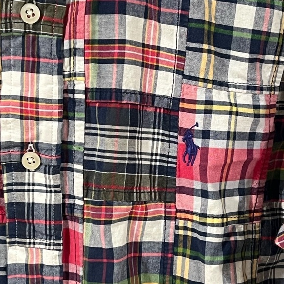Polo Ralph Lauren Size M Madras Patchwork Thick Cotton Slim (Custom) Fit Shirt - Picture 3 of 6
